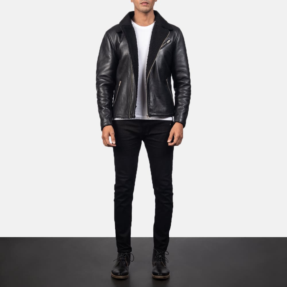 Everett Shearling Black Men's Leather Jacket