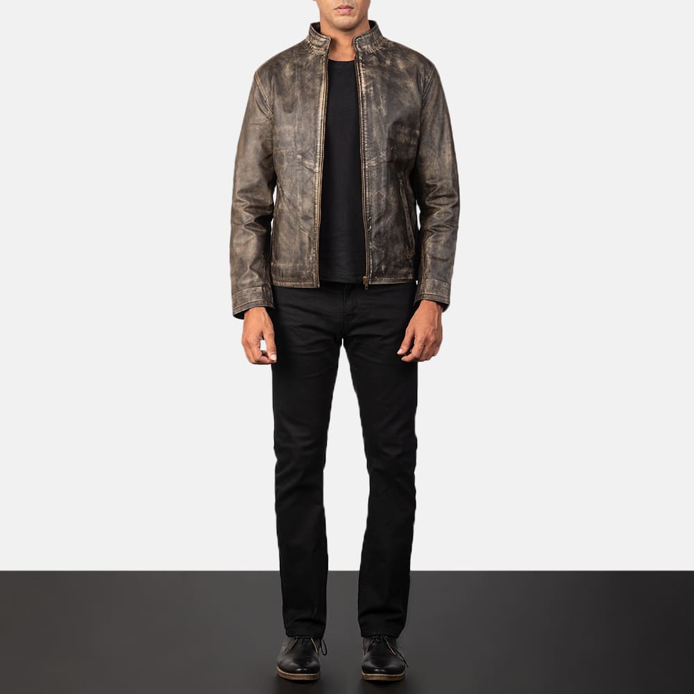 Logan Distressed Brown Men's Leather Biker Jacket