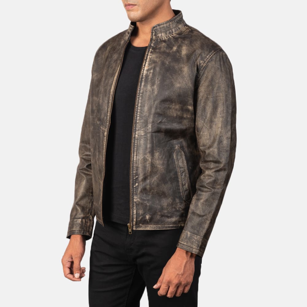 Logan Distressed Brown Men's Leather Biker Jacket