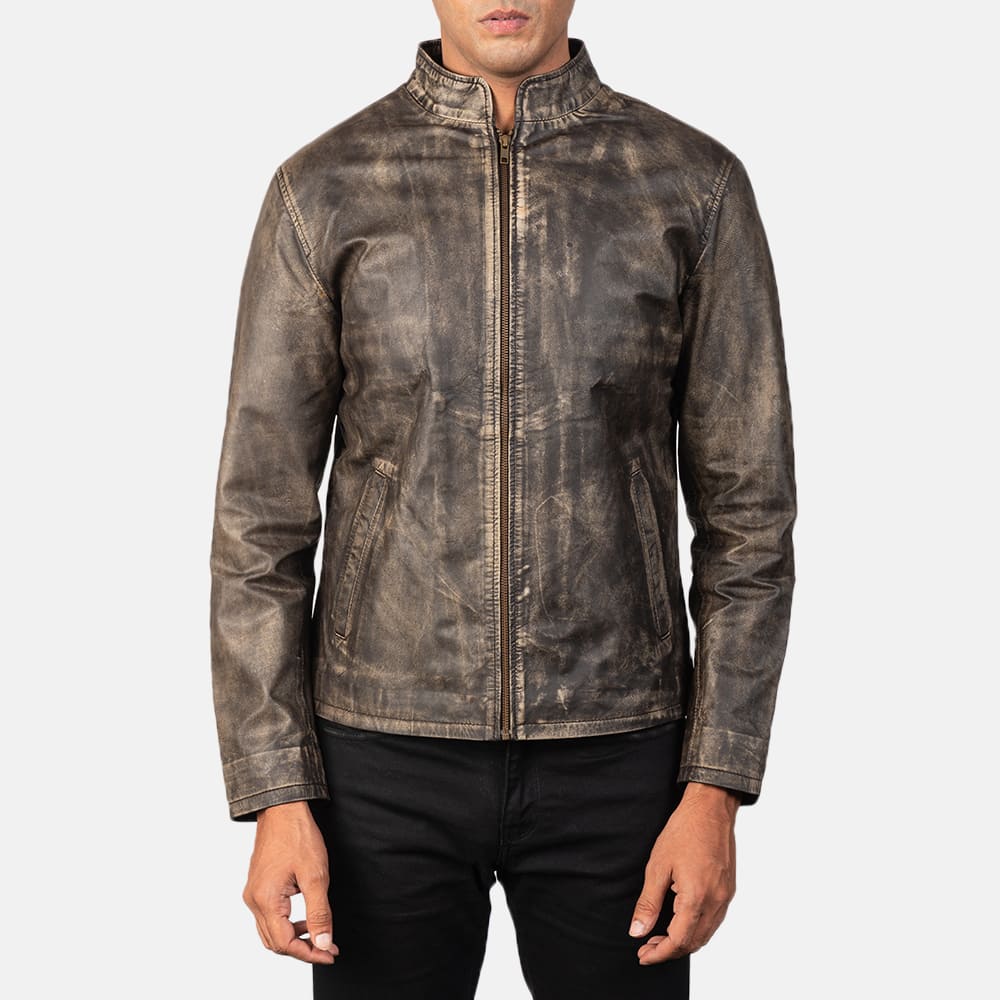 Logan Distressed Brown Men's Leather Biker Jacket
