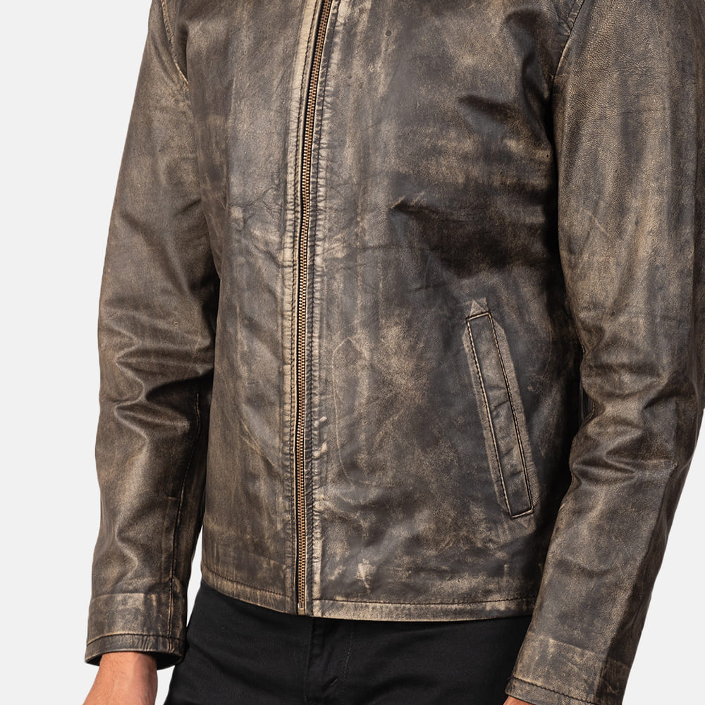 Logan Distressed Brown Men's Leather Biker Jacket