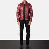 Burgano Distressed Burgundy Leather Jacket for Men