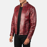 Burgano Distressed Burgundy Leather Jacket for Men