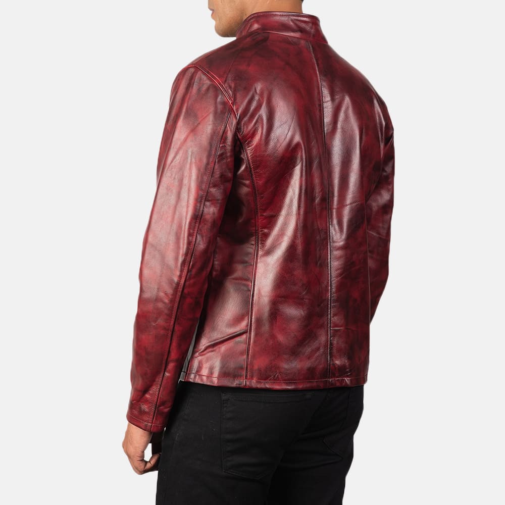 Burgano Distressed Burgundy Leather Jacket for Men