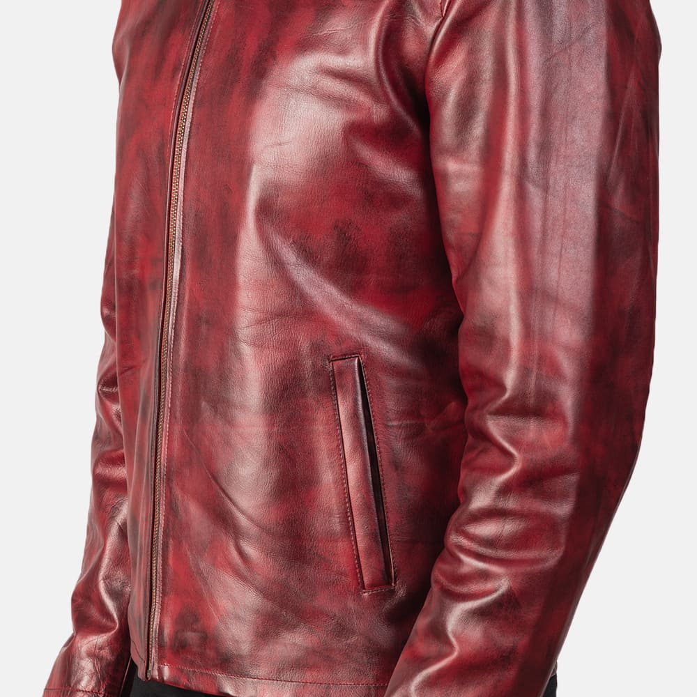 Burgano Distressed Burgundy Leather Jacket for Men