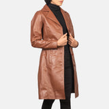 Victoria Brown Single-Breasted Leather Coat for Women