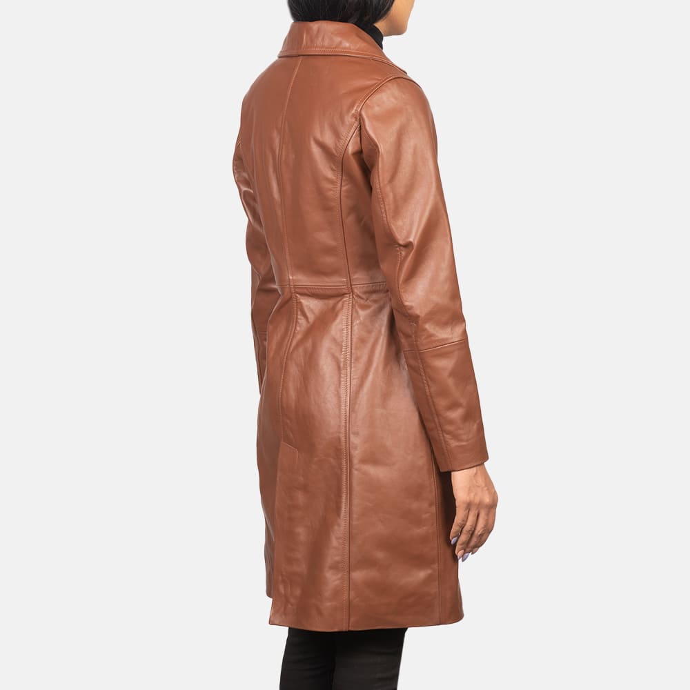 Victoria Brown Single-Breasted Leather Coat for Women