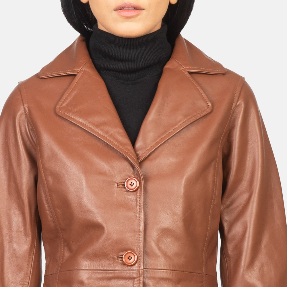 Victoria Brown Single-Breasted Leather Coat for Women
