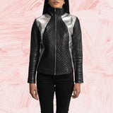 Alia Metallic Black Leather Biker Jacket