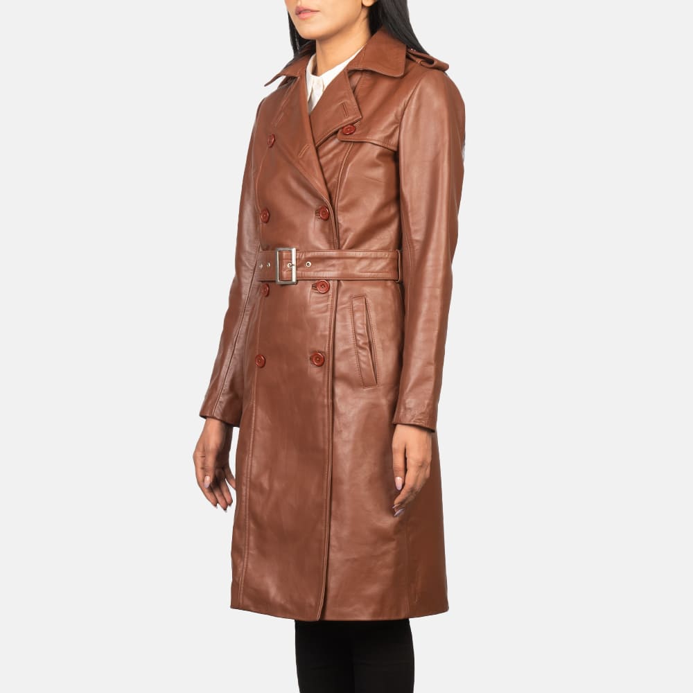 Isabella Brown Double-Breasted Leather Coat for Women