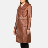Isabella Brown Double-Breasted Leather Coat for Women