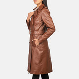 Isabella Brown Double-Breasted Leather Coat for Women