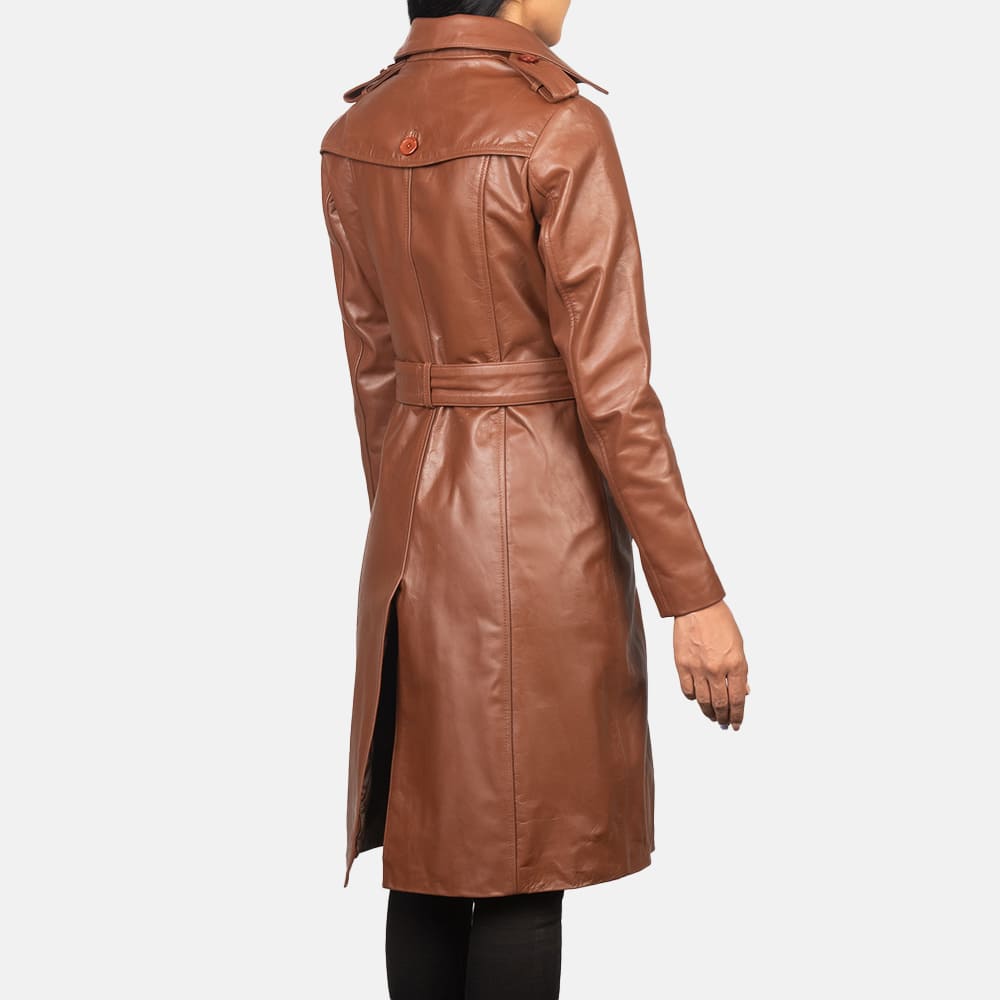 Isabella Brown Double-Breasted Leather Coat for Women