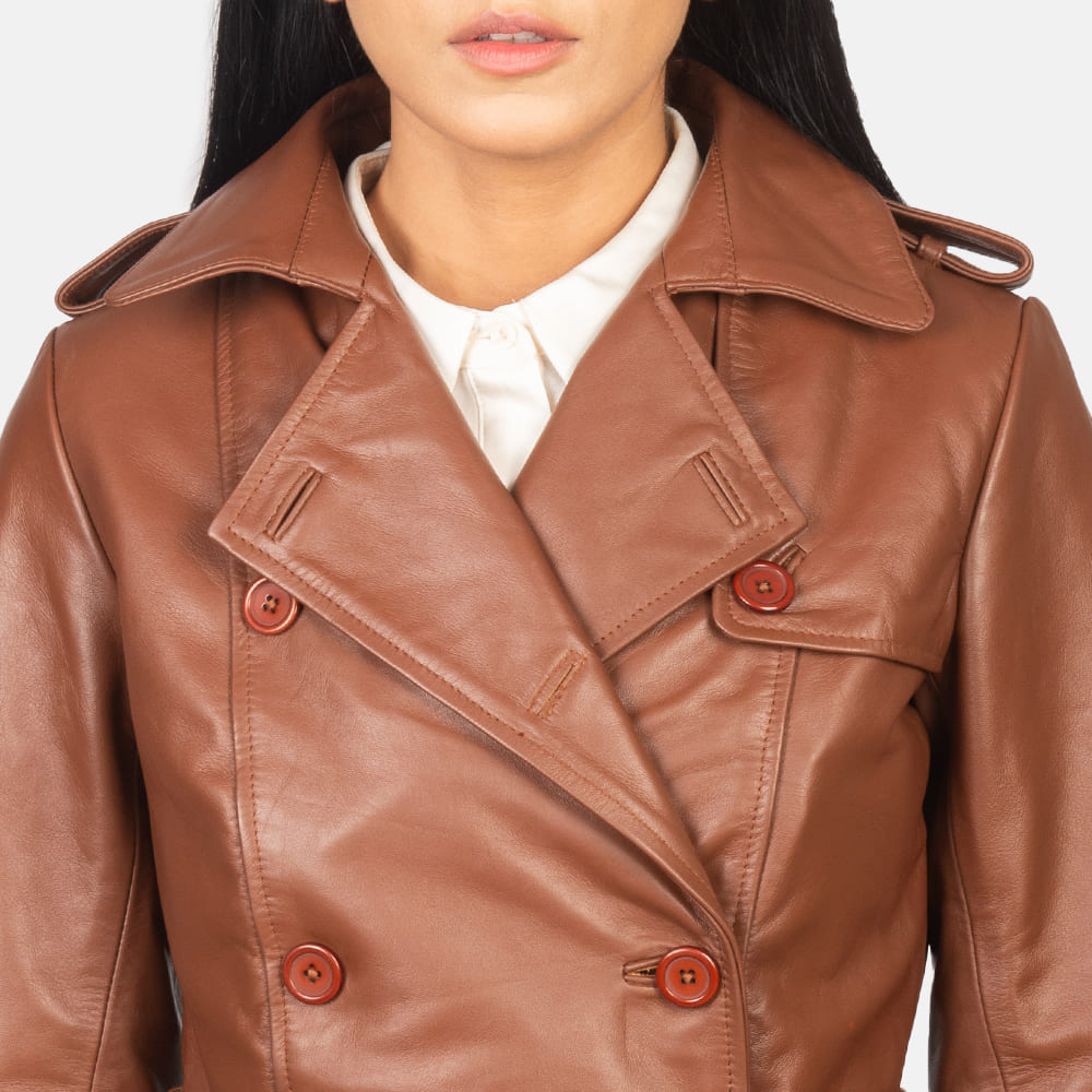 Isabella Brown Double-Breasted Leather Coat for Women