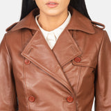 Isabella Brown Double-Breasted Leather Coat for Women