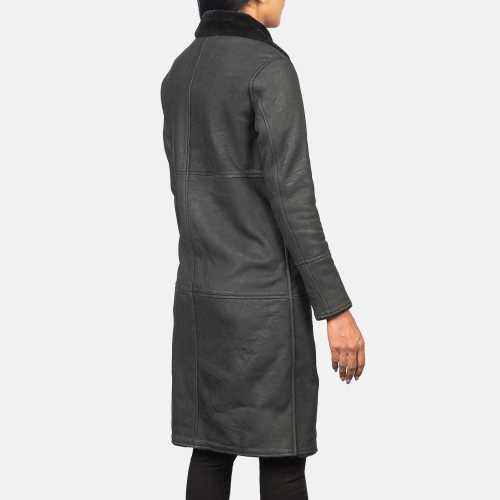 Amira Shearling Black Leather Coat for Women