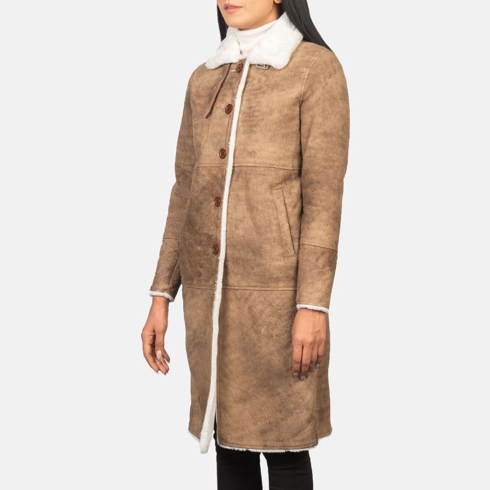 Amira Shearling Brown Leather Coat for Women