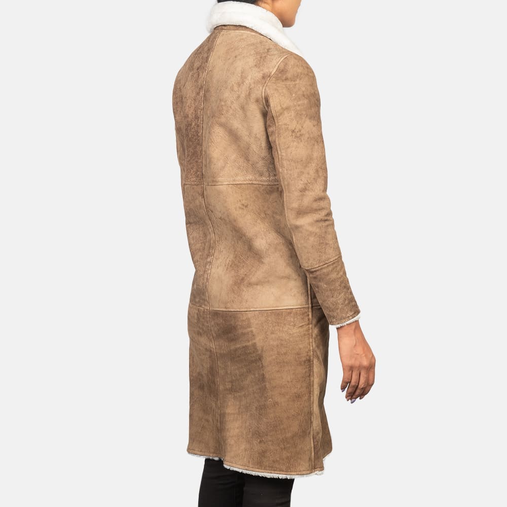 Amira Shearling Brown Leather Coat for Women