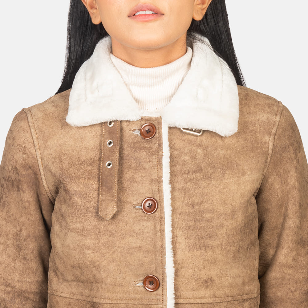 Amira Shearling Brown Leather Coat for Women