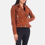 Carmela Brown Suede Biker Jacket for Women
