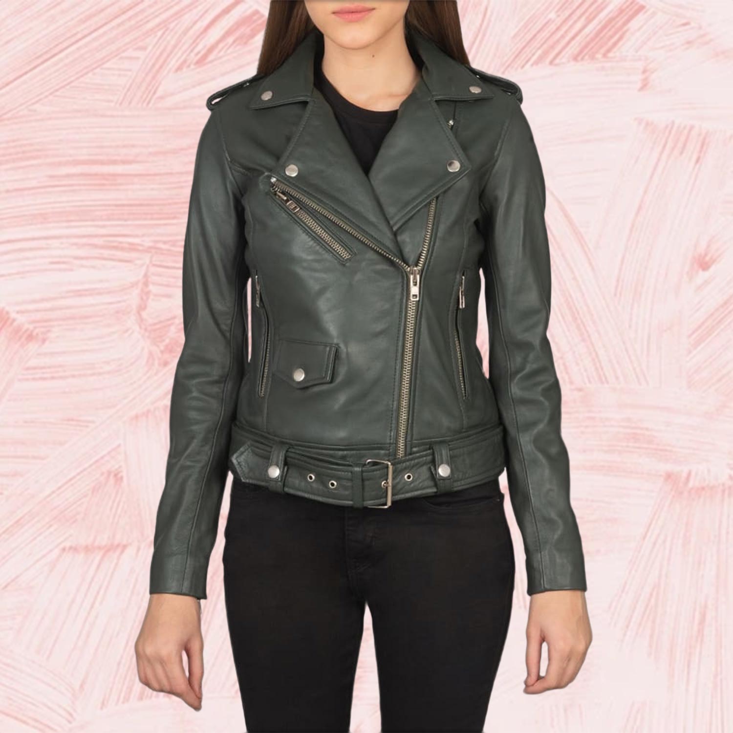 Alison Green Leather Biker Jacket