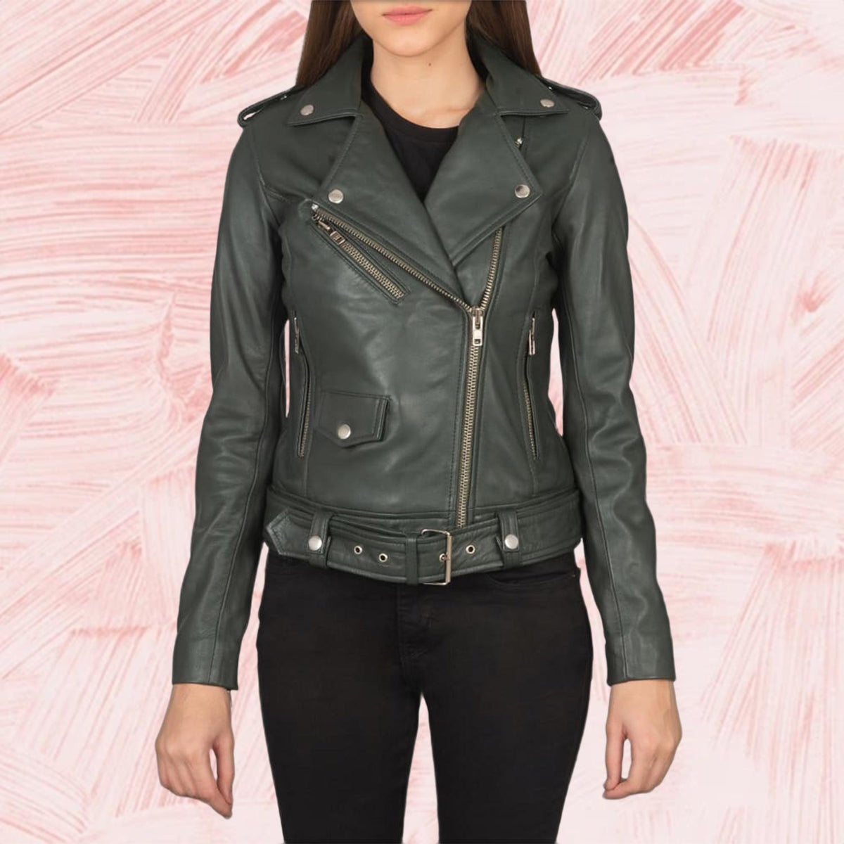 Alison Green Leather Biker Jacket