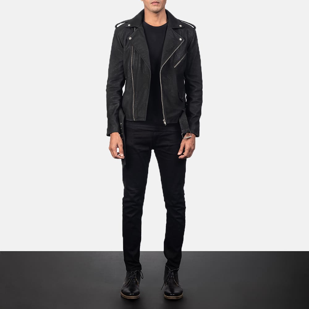 Ryder Distressed Black Men's Leather Biker Jacket