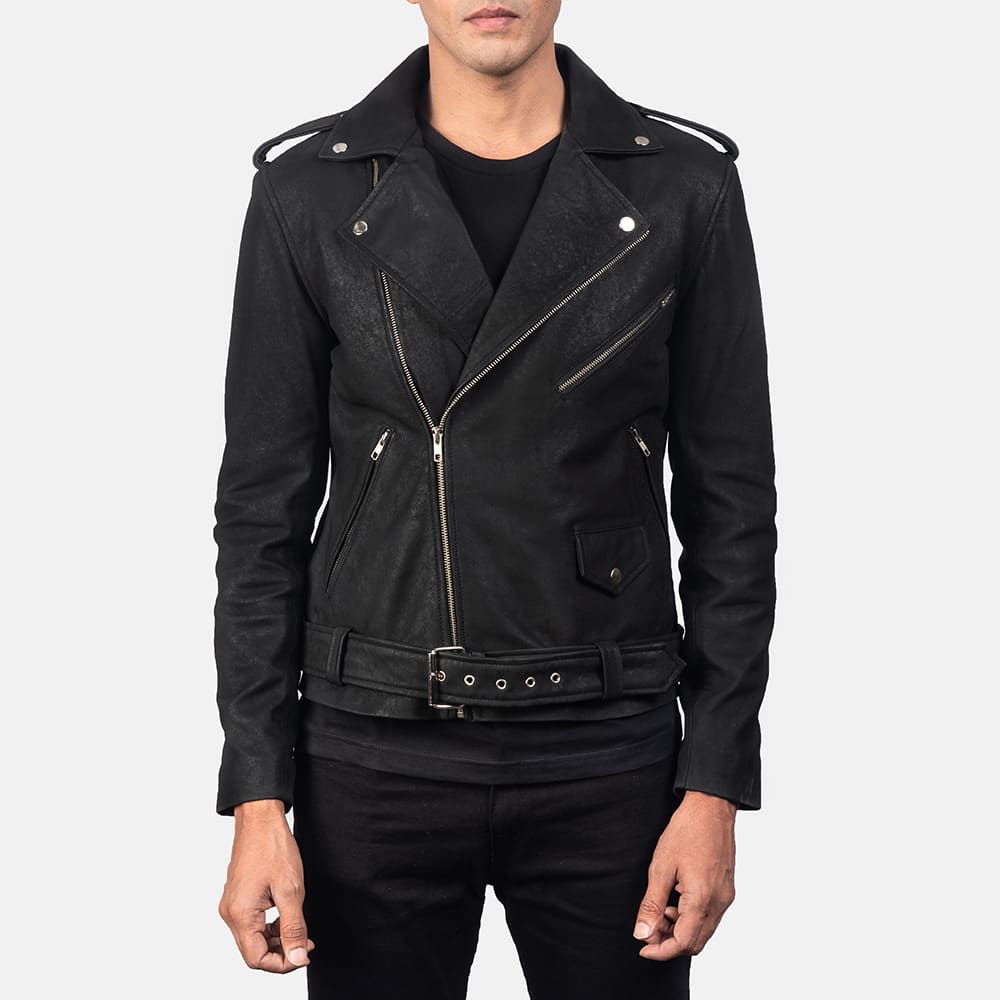 Ryder Distressed Black Men's Leather Biker Jacket