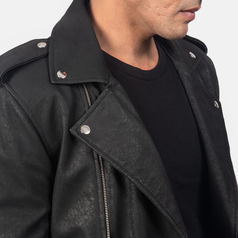 Ryder Distressed Black Men's Leather Biker Jacket