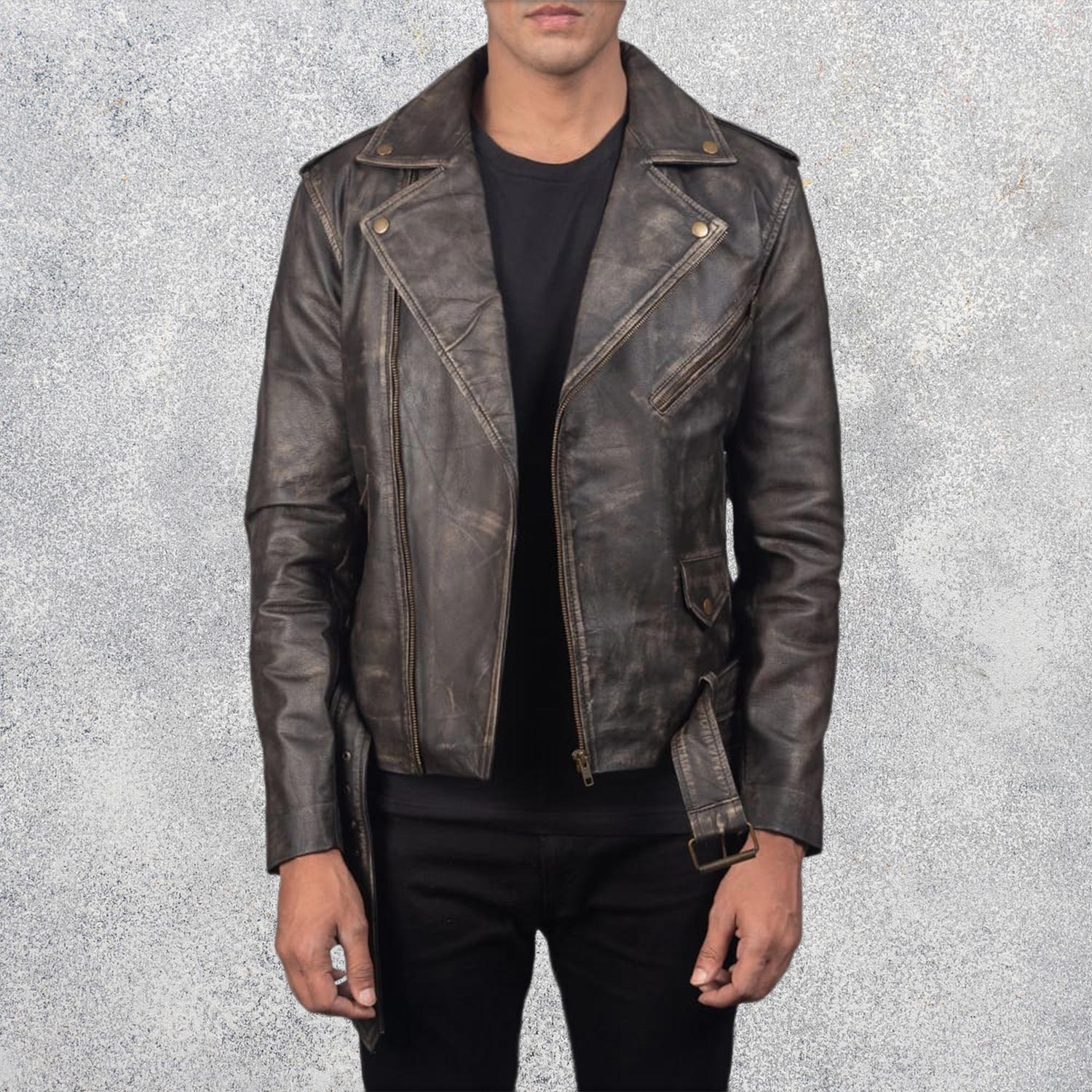 Allaric Alley Distressed Brown Leather Biker Jacket