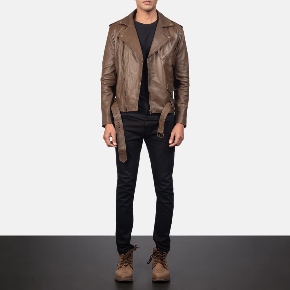 Tarek Mocha Leather Biker Jacket