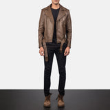 Tarek Mocha Leather Biker Jacket