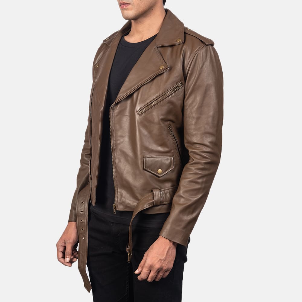 Tarek Mocha Leather Biker Jacket