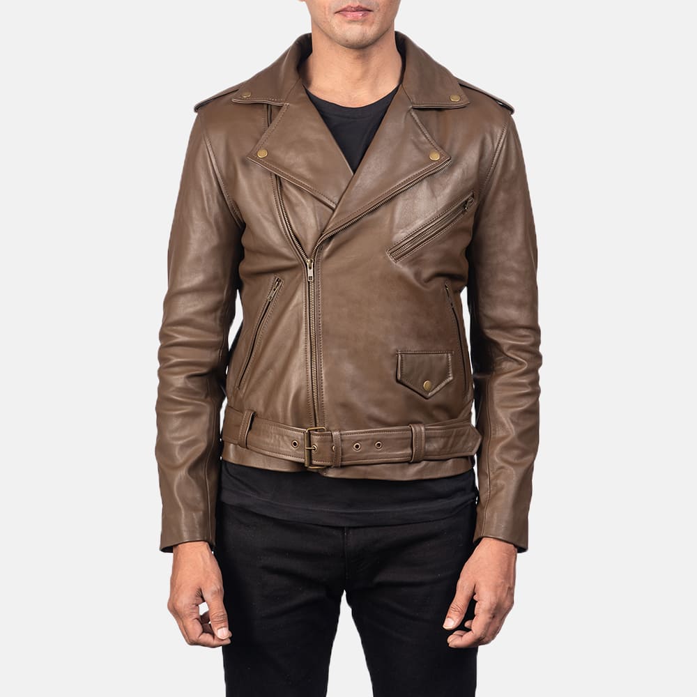Tarek Mocha Leather Biker Jacket