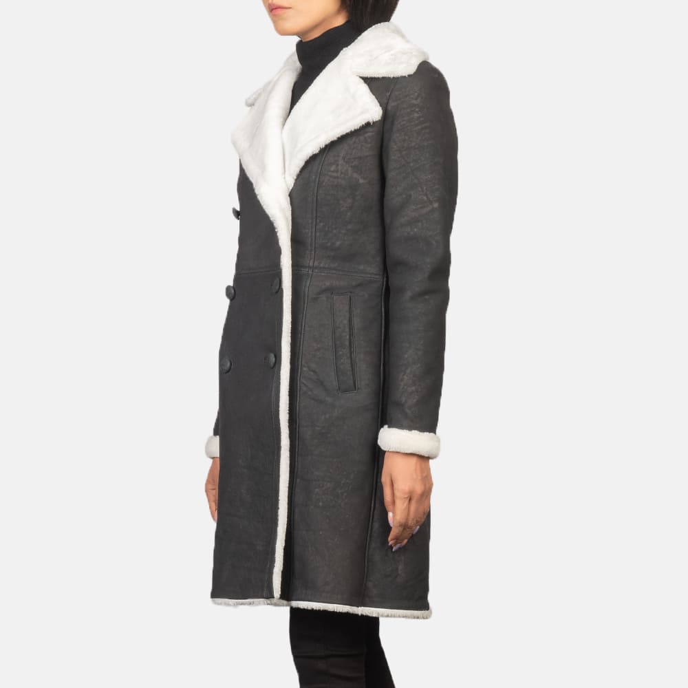 Ivy Black Double Breasted Shearling Coat for Women
