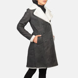 Ivy Black Double Breasted Shearling Coat for Women