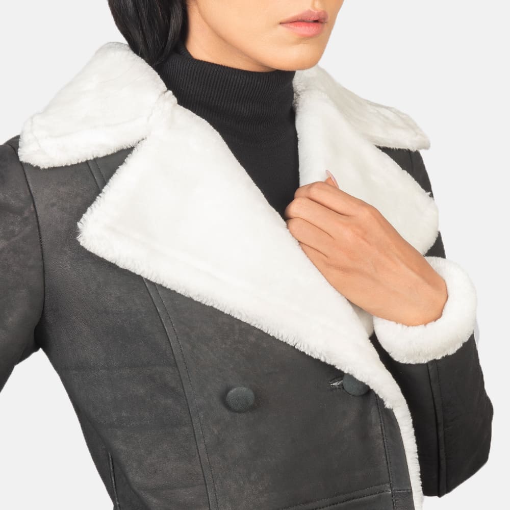 Ivy Black Double Breasted Shearling Coat for Women
