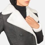 Ivy Black Double Breasted Shearling Coat for Women
