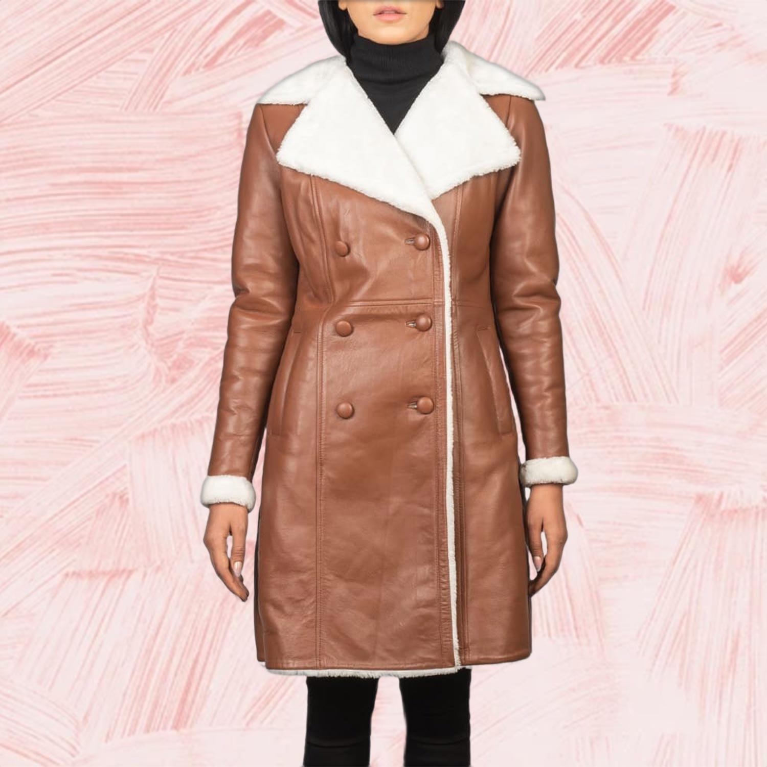 Amie Brown Double Breasted Shearling Coat