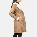 Ivy Distressed Brown Double Breasted Shearling Coat for Women