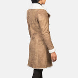 Ivy Distressed Brown Double Breasted Shearling Coat for Women