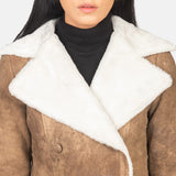 Ivy Distressed Brown Double Breasted Shearling Coat for Women