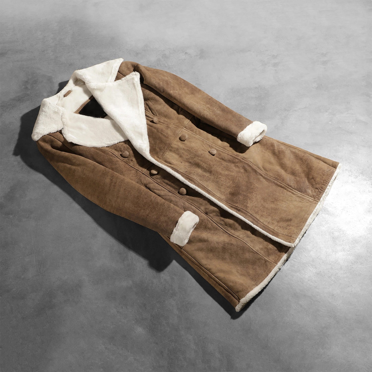 Ivy Distressed Brown Double Breasted Shearling Coat for Women