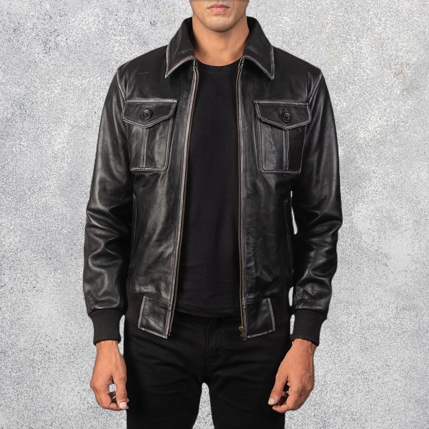 Archer Noir Men's Black Leather Bomber Jacket