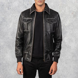 Archer Noir Men's Black Leather Bomber Jacket