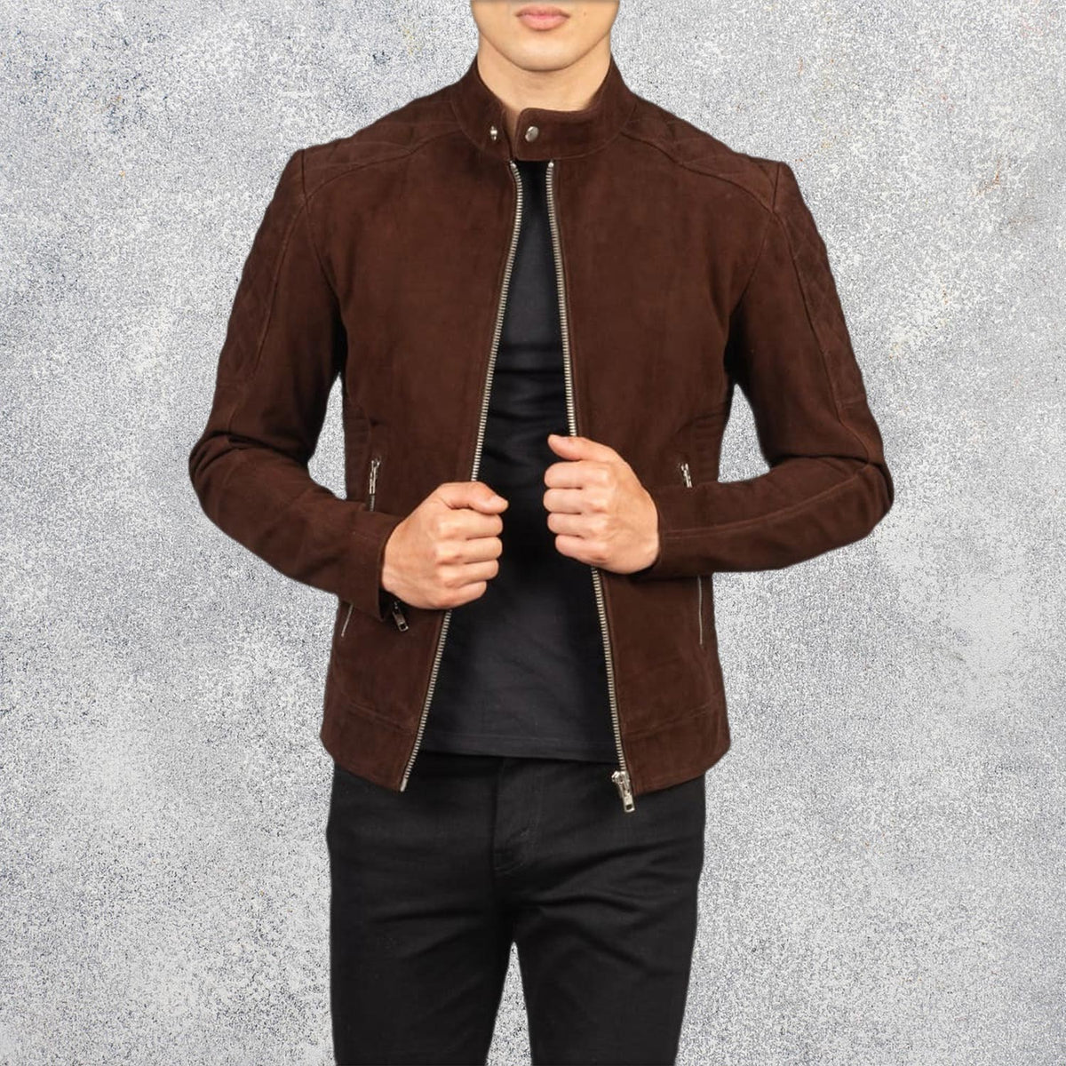 Ariston Quilted Brown Suede Biker Jacket