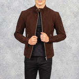Ariston Quilted Brown Suede Biker Jacket