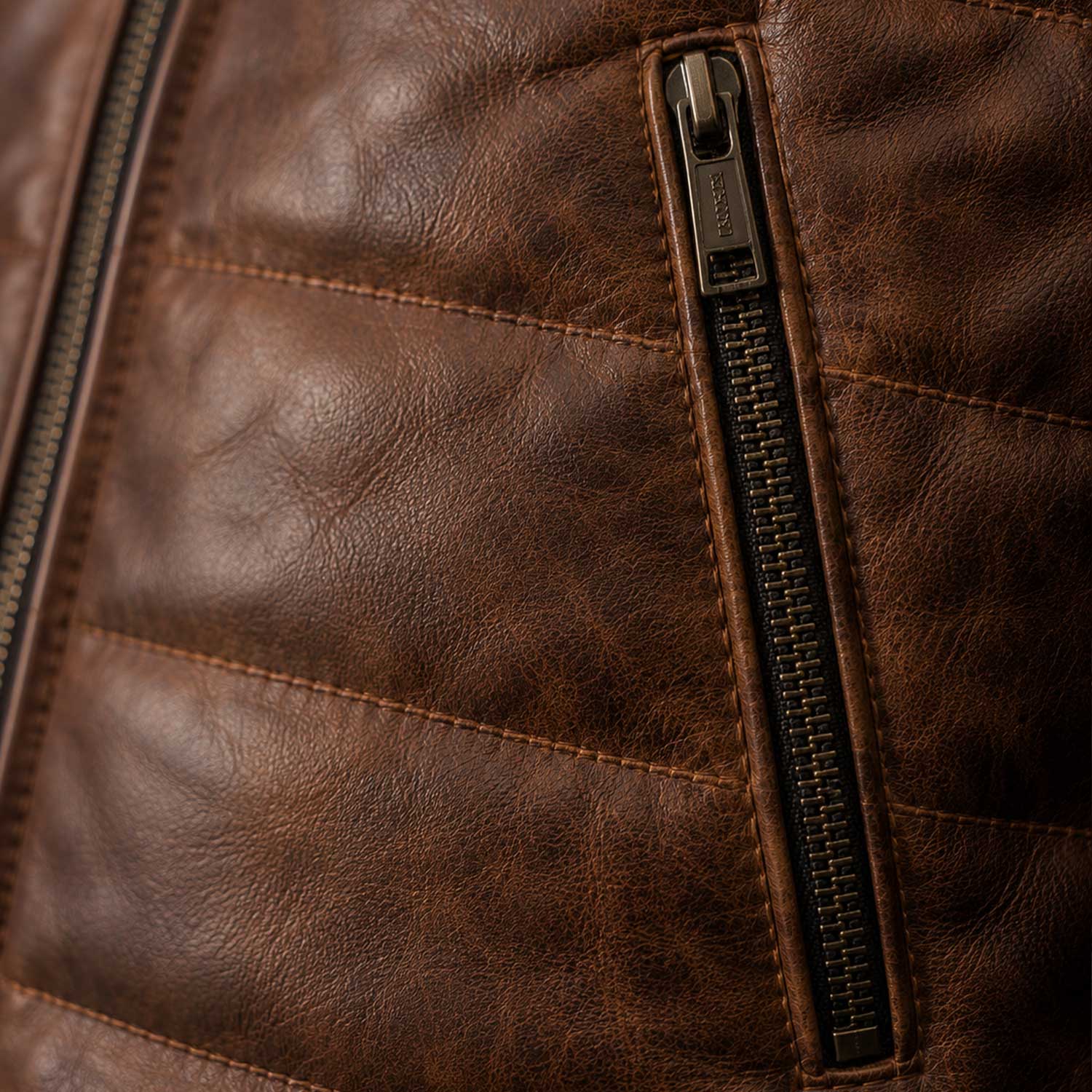 Ashcroft Leather Puffer Vest Front Zipper Pocket Detail