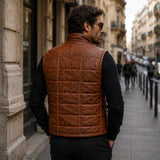 Ashcroft Whiskey Brown Leather Puffer Vest Side Profile