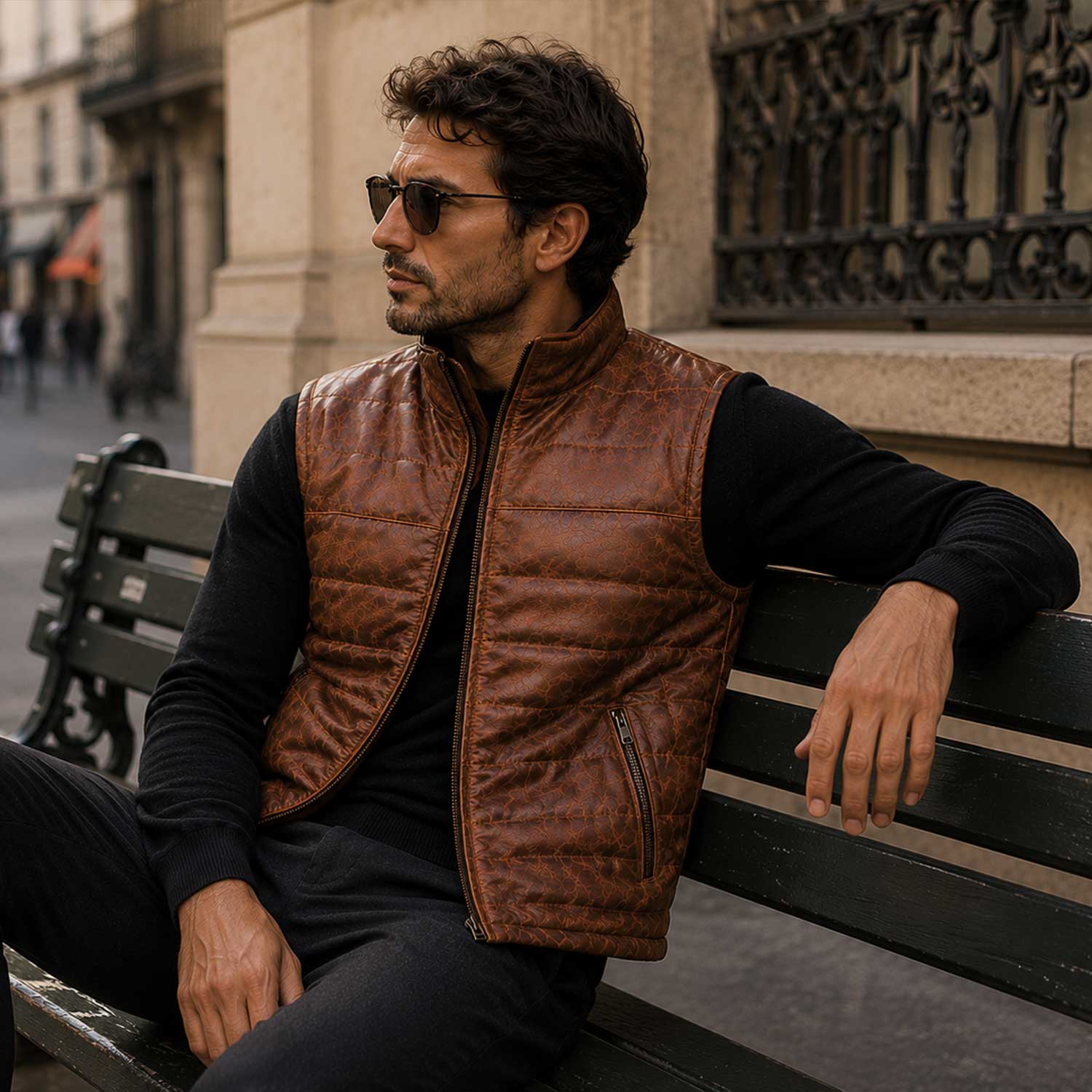 Ashcroft Heritage Leather Puffer Vest Three Panel Back Design